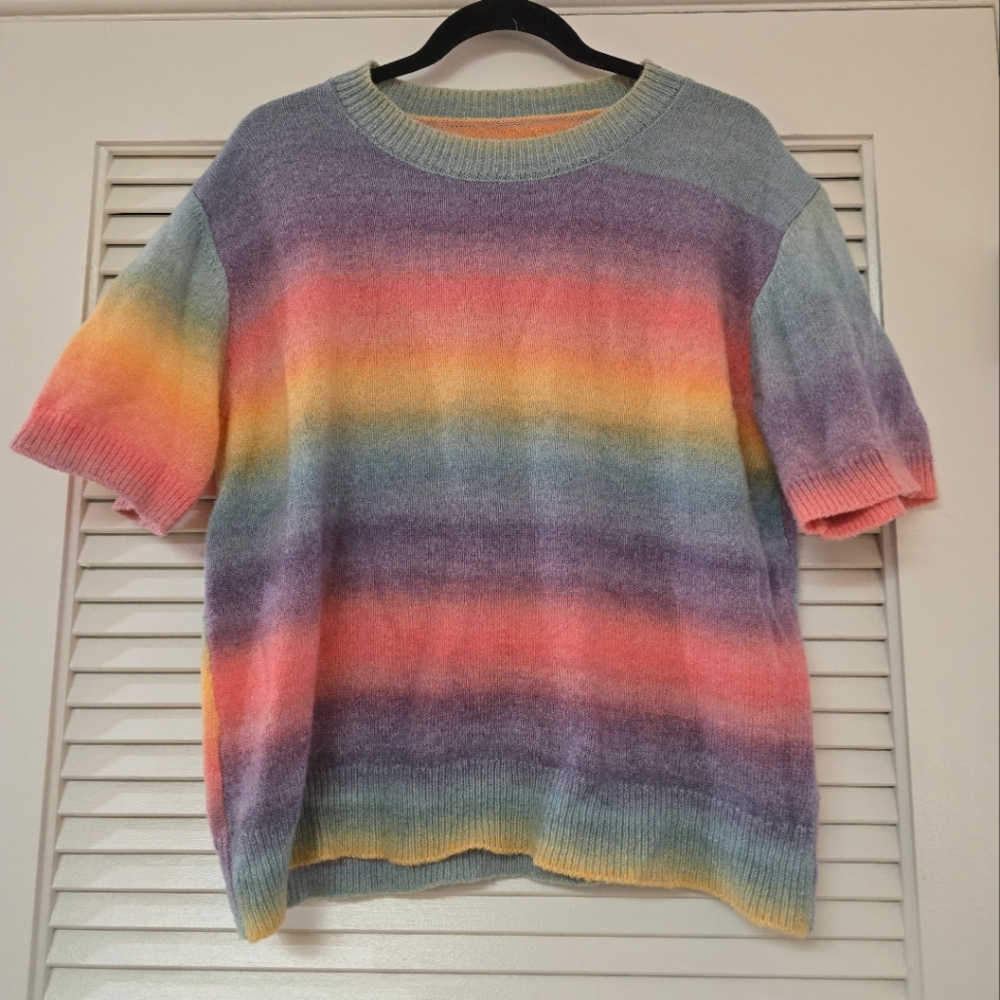 Rainbow Ombre Short-Sleeve Sweater Top